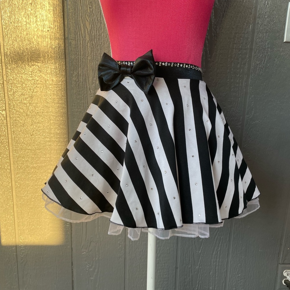 Black and White Striped Skirt with Bow